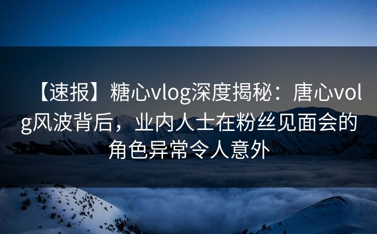 【速报】糖心vlog深度揭秘：唐心volg风波背后，业内人士在粉丝见面会的角色异常令人意外  第1张